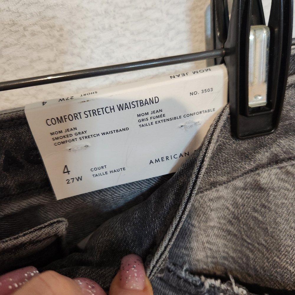 American Eagle High Rise Mom Jeans Smoked Gray Size 4 Short New - Picture 5 of 5